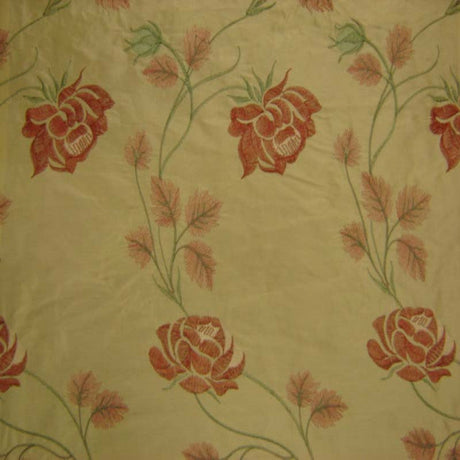 Tamil Floral Embroidered Silk Fabric - Bronze, Champagne, Cream, Khaki, Rose, Sandlwood, Turquoise, Wheat, 54" Width (1 Yard)