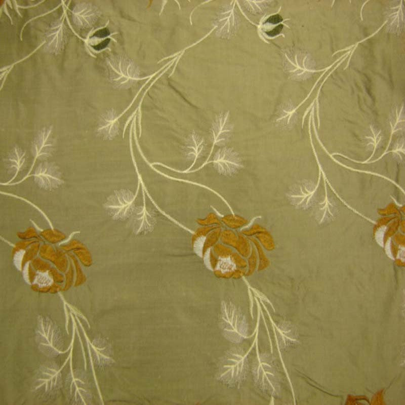 Tamil Floral Embroidered Silk Fabric - Bronze, Champagne, Cream, Khaki, Rose, Sandlwood, Turquoise, Wheat, 54" Width (1 Yard)
