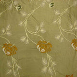 Tamil Floral Embroidered Silk Fabric - Bronze, Champagne, Cream, Khaki, Rose, Sandlwood, Turquoise, Wheat, 54" Width (1 Yard)