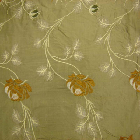Tamil Floral Embroidered Silk Fabric - Bronze, Champagne, Cream, Khaki, Rose, Sandlwood, Turquoise, Wheat, 54" Width (1 Yard)