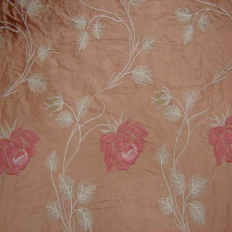 Tamil Floral Embroidered Silk Fabric - Bronze, Champagne, Cream, Khaki, Rose, Sandlwood, Turquoise, Wheat, 54" Width (1 Yard)