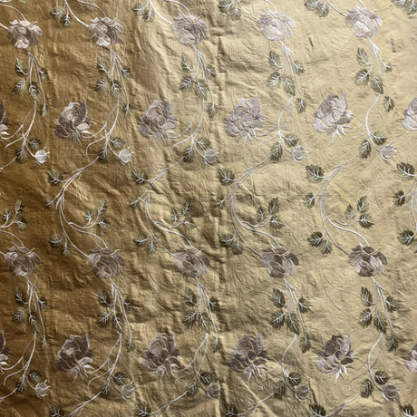 Tamil Floral Embroidered Silk Fabric - Bronze, Champagne, Cream, Khaki, Rose, Sandlwood, Turquoise, Wheat, 54" Width (1 Yard)