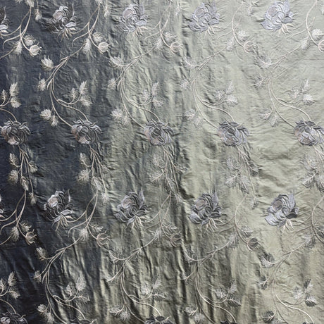 Tamil Floral Embroidered Silk Fabric - Bronze, Champagne, Cream, Khaki, Rose, Sandlwood, Turquoise, Wheat, 54" Width (1 Yard)