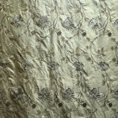 Tamil Floral Embroidered Silk Fabric - Bronze, Champagne, Cream, Khaki, Rose, Sandlwood, Turquoise, Wheat, 54" Width (1 Yard)