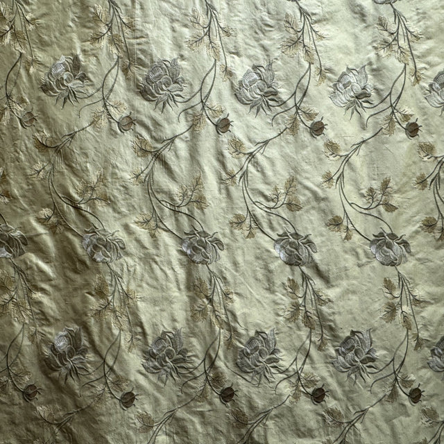 Tamil Floral Embroidered Silk Fabric - Bronze, Champagne, Cream, Khaki, Rose, Sandlwood, Turquoise, Wheat, 54" Width (1 Yard)