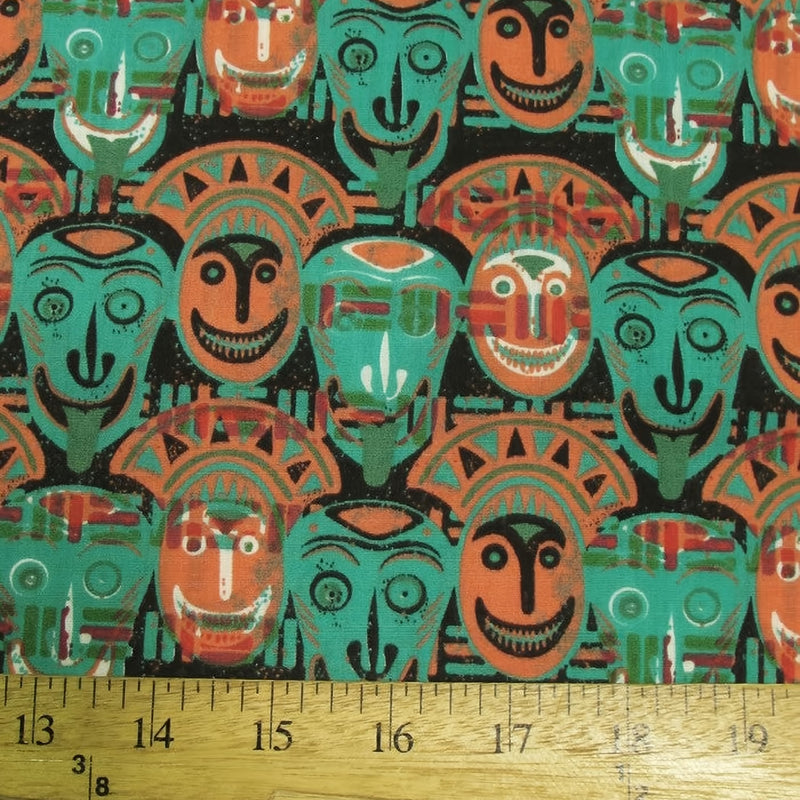 African Cultural Masks Polyester Cotton Fabric