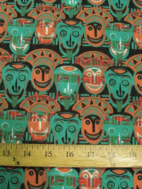 African Cultural Masks Polyester Cotton Fabric