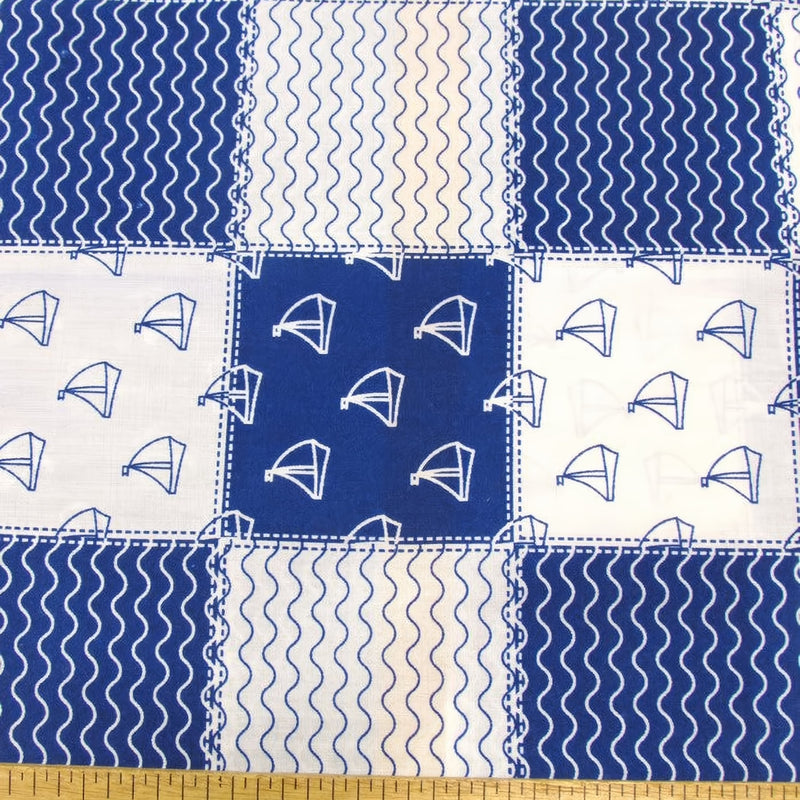 Ocean Sailboats Blue Polyester Cotton Fabric