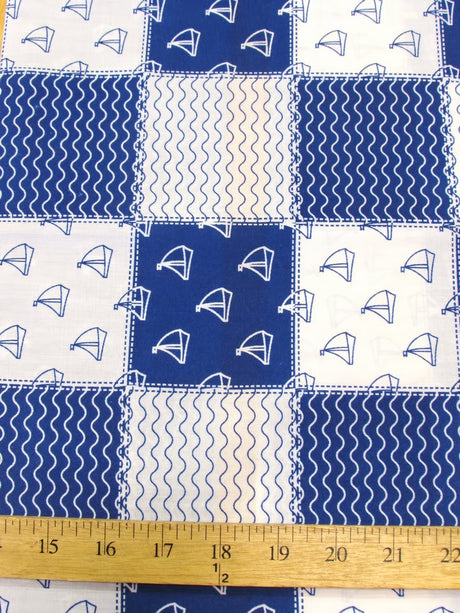 Ocean Sailboats Blue Polyester Cotton Fabric