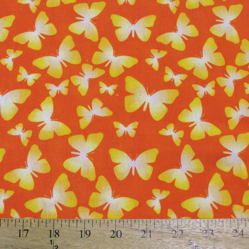 Butterflies Orange Cotton Polyester Fabric by the Yard