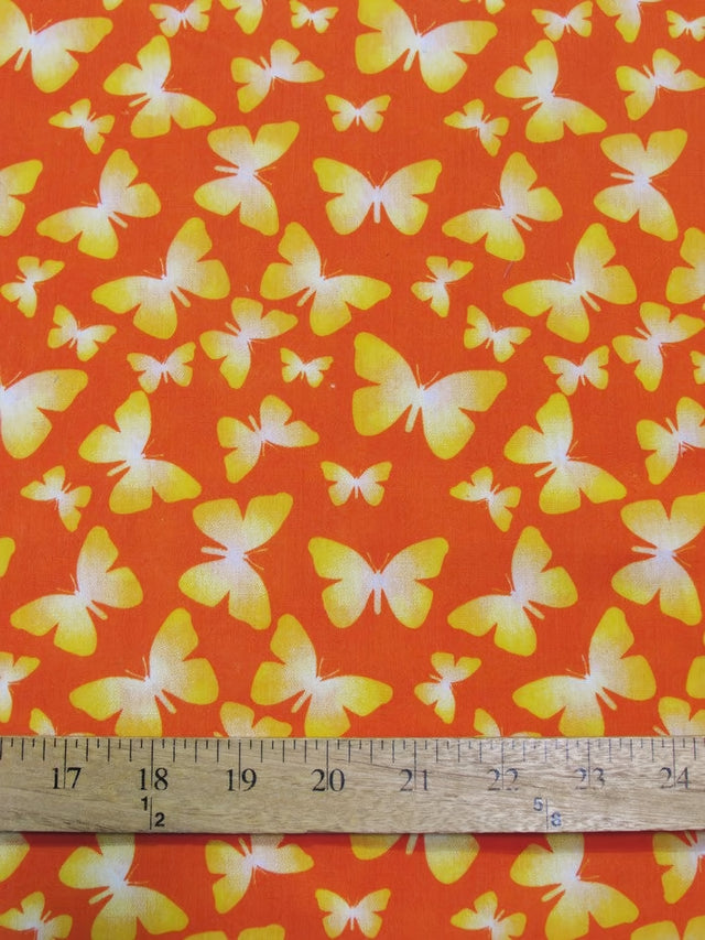 Butterflies Orange Cotton Polyester Fabric by the Yard