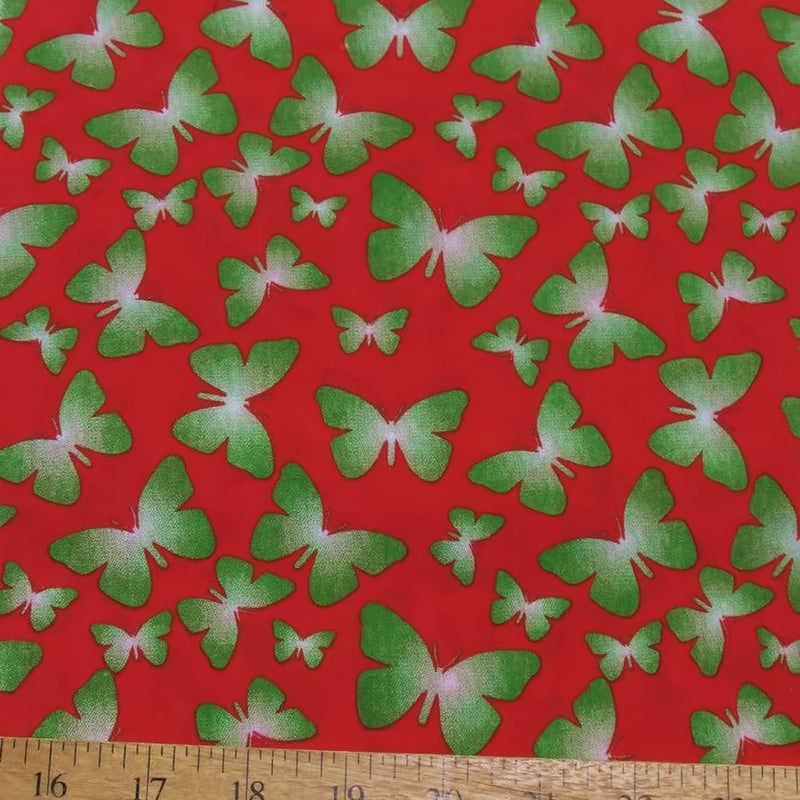 Butterflies Red Cotton Polyester Fabric by the Yard