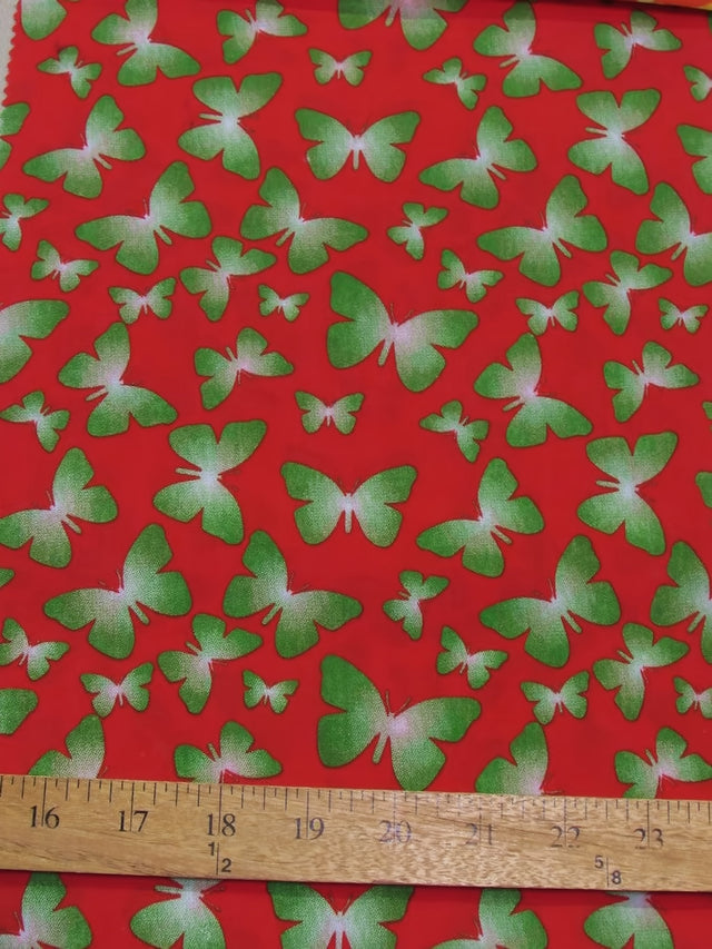 Butterflies Red Cotton Polyester Fabric by the Yard