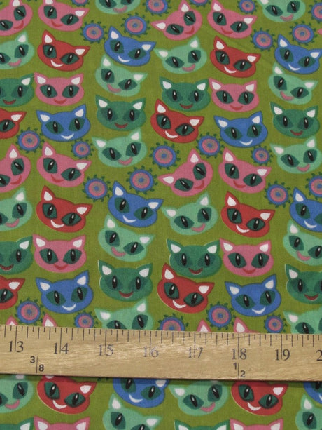 Halloween Cats Olive Poly Cotton Fabric