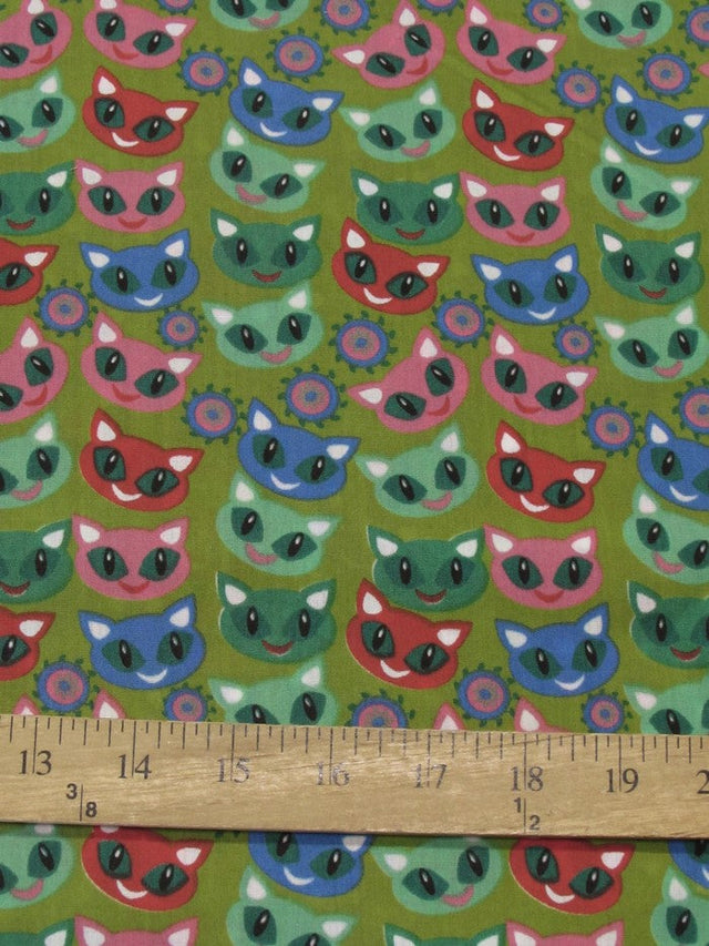 Halloween Cats Olive Poly Cotton Fabric