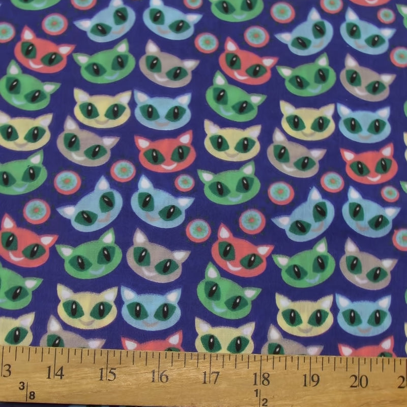 Halloween Cats Purple Poly Cotton Fabric by the Yard