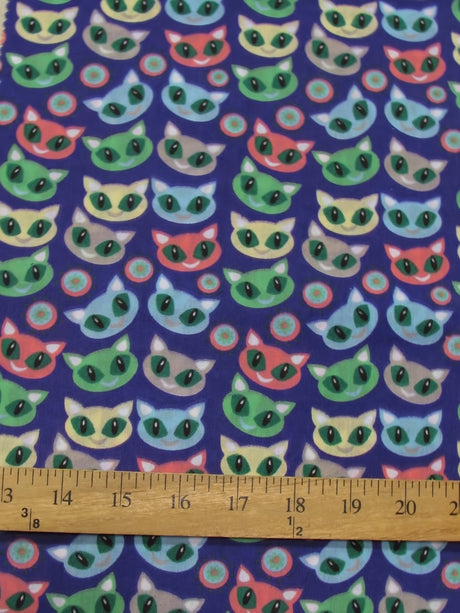 Halloween Cats Purple Poly Cotton Fabric by the Yard