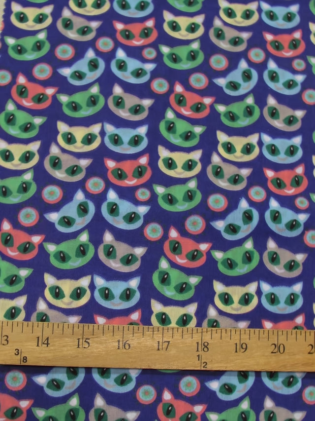 Halloween Cats Purple Poly Cotton Fabric by the Yard