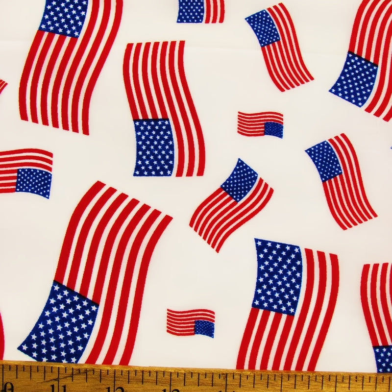American Flags White Cotton Polyester Fabric