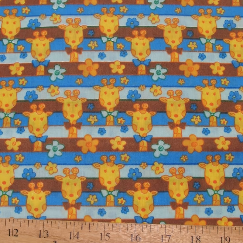 Animal Giraffes Blue Poly Cotton Fabric