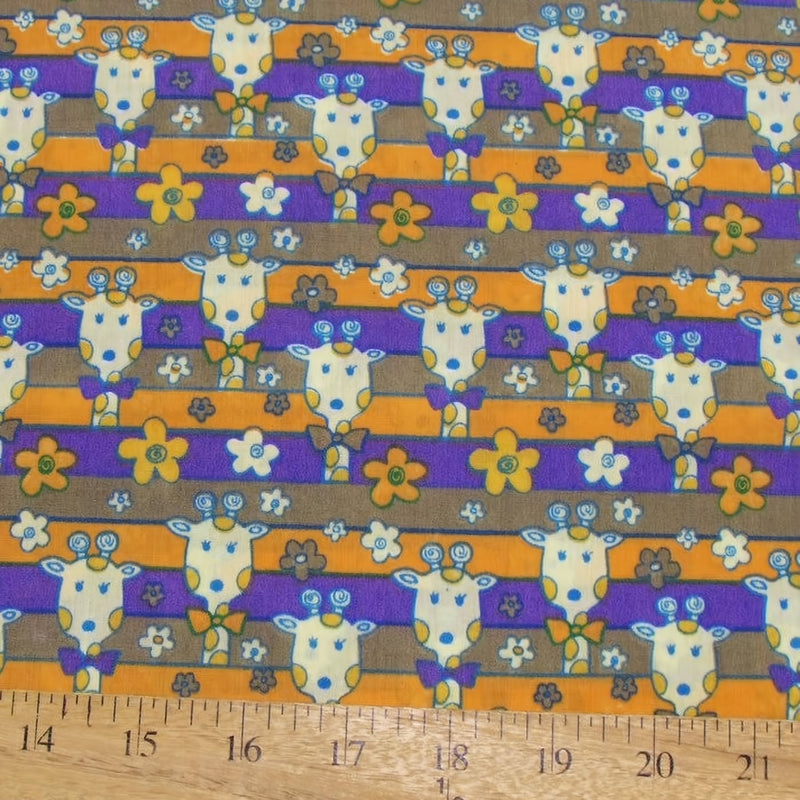 Animal Giraffes Purple Poly Cotton Fabric
