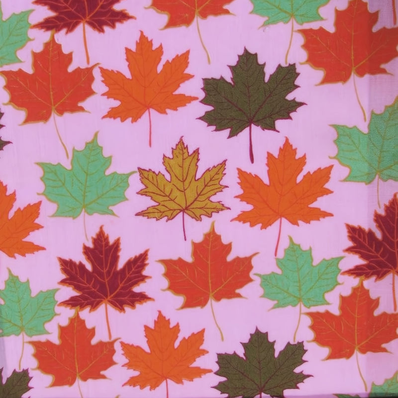 Autumn Leaves Pink Cotton Polyester Fabric