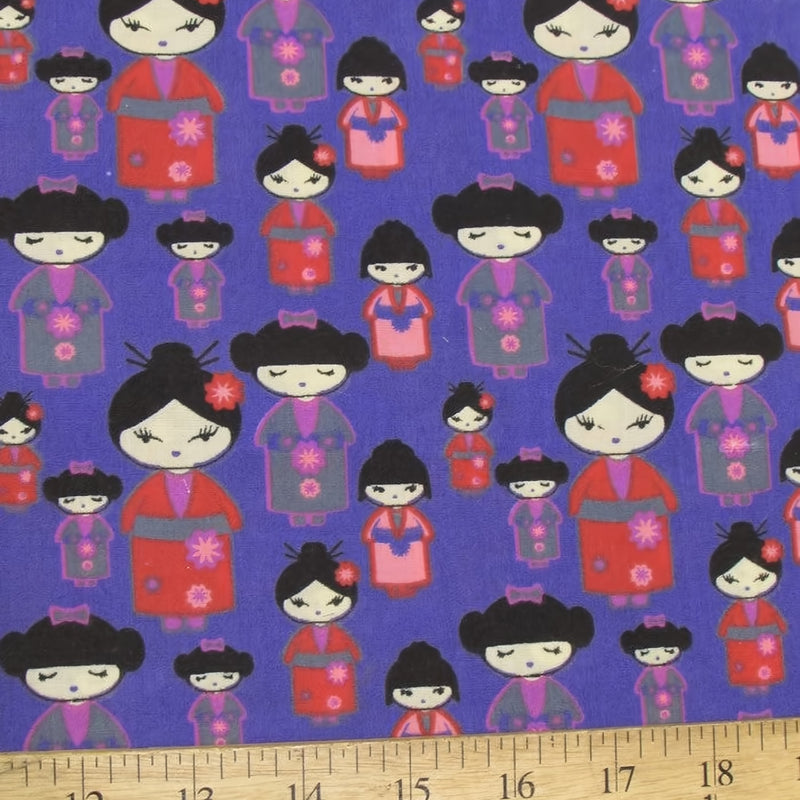 Oriental Geisha Cultural Purple Polyester Cotton Fabric