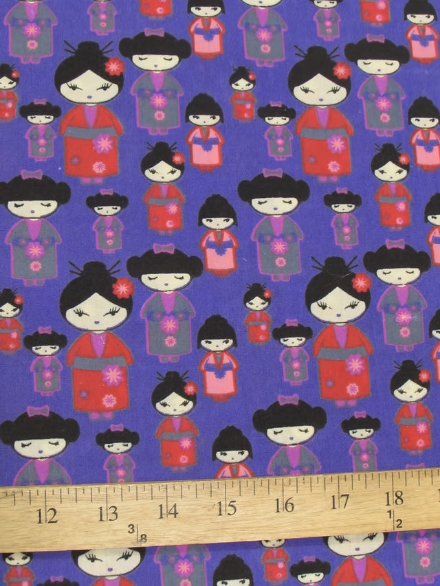 Oriental Geisha Cultural Purple Polyester Cotton Fabric