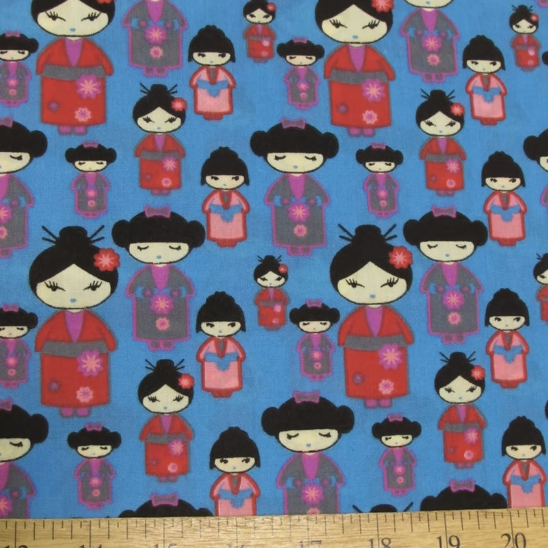 Oriental Geisha Turquoise Polyester Cotton Fabric