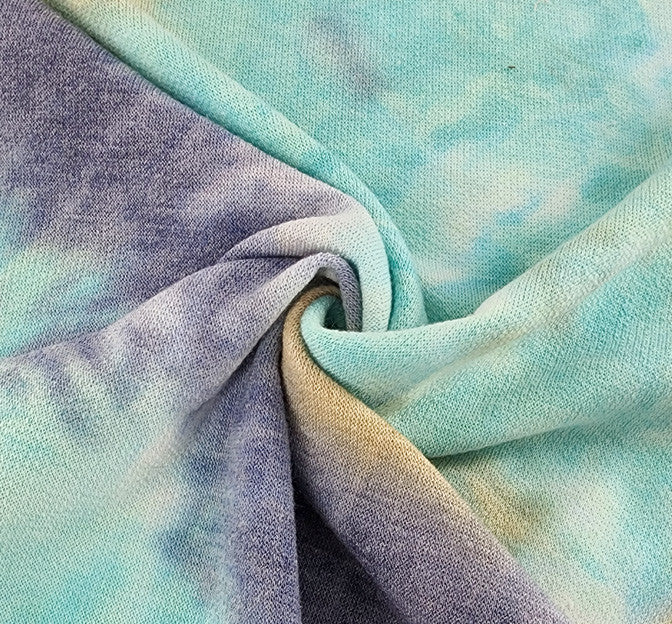 French Terry TD1002 Polyester Rayon Spandex Fabric - Turquoise, Indigo, Sand, 58/60" Width