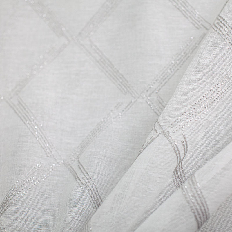 Teresa Fabric Sheer Polyester Fabric - Diamond Metallic Embroidered, 118" Width (1 Yard)
