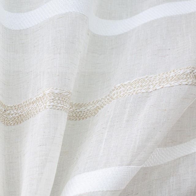Tess Polyester Fabric - Embroidered Stripe Sheer, Natural, 110" Width (1 Yard)
