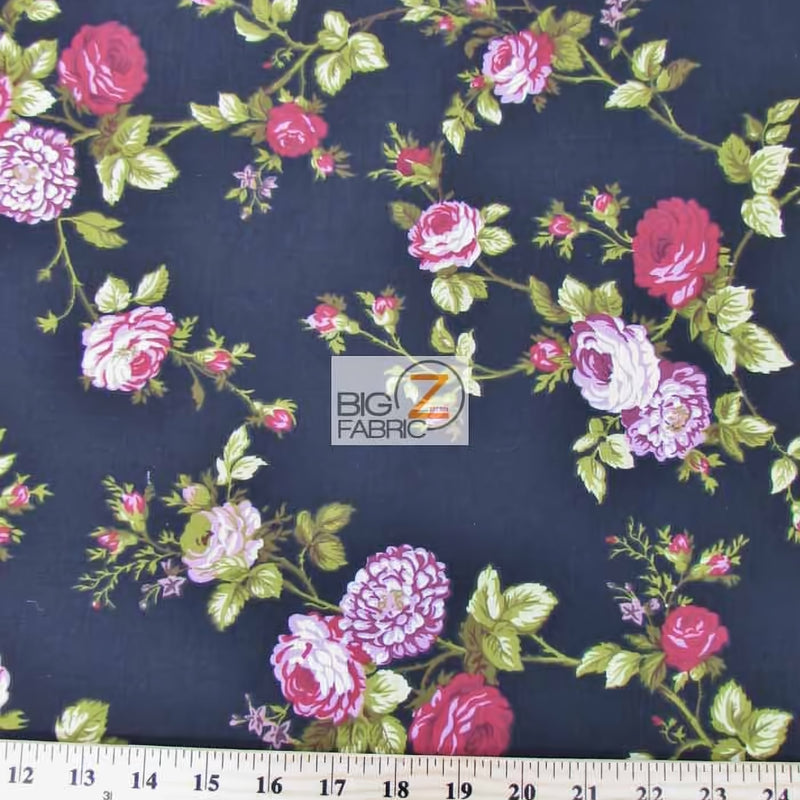 Big Z Fabric Daffodils Flower Black Poly Cotton Fabric