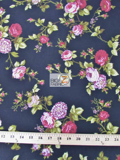 Big Z Fabric Daffodils Flower Black Poly Cotton Fabric