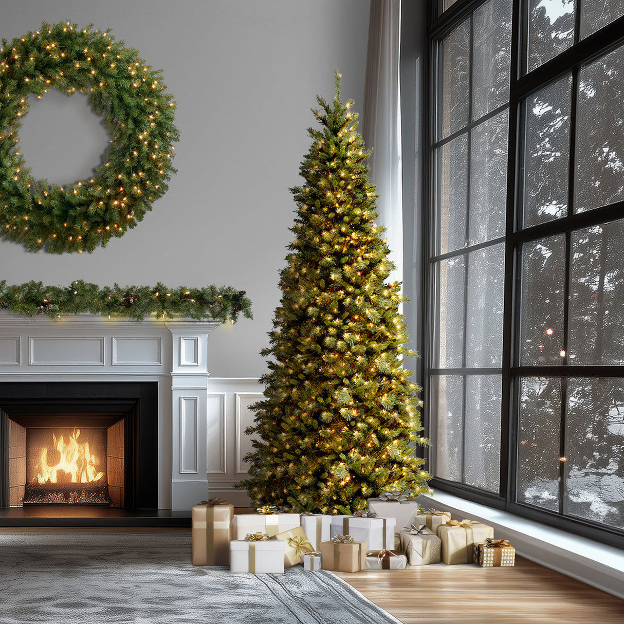 10ft Pre-Lit Tiffany Fir Slim Christmas Tree with Clear Lights