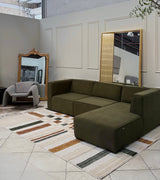 TIA 103 Microfiber Chenille Area Rug - Cream Boho High-Low Texture, Mustard Green Beige (5' 3" X 7' 6" / 1 Rug)