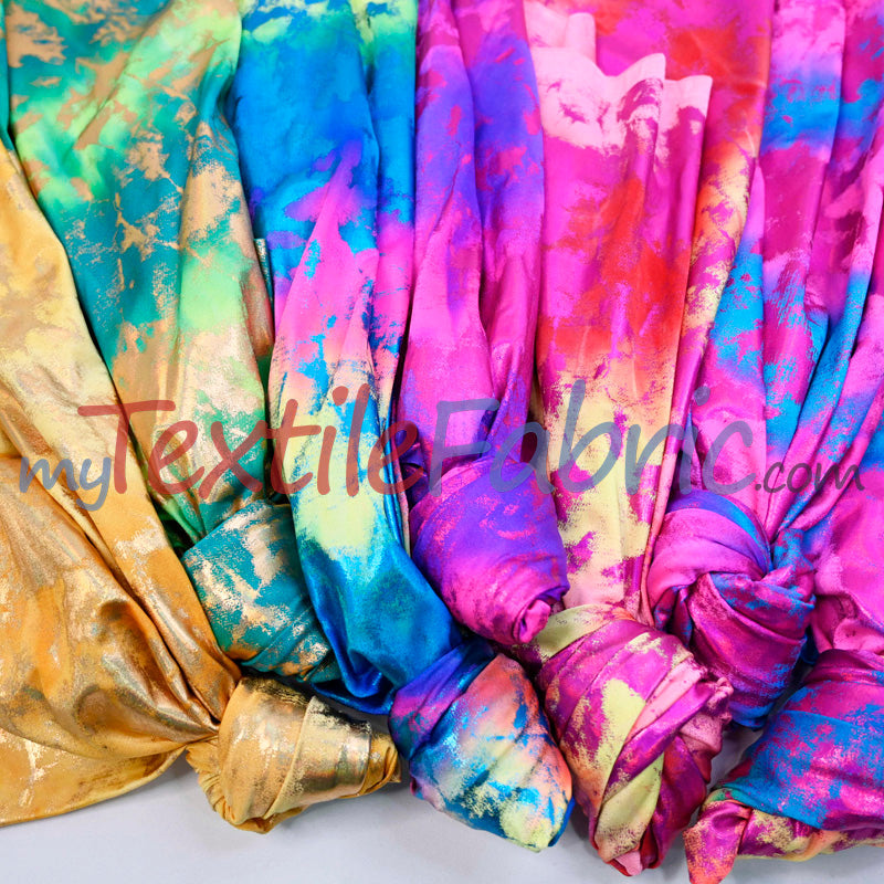 Tie Dye Hologram Spandex Fabric - Vibrant Multicolor Tie Dye, 58/60" Width (1 Yard)