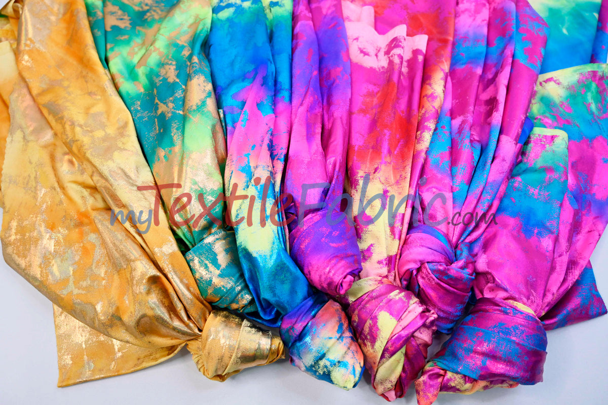 Tie Dye Hologram Spandex Fabric - Vibrant Multicolor Tie Dye, 58/60" Width (1 Yard)