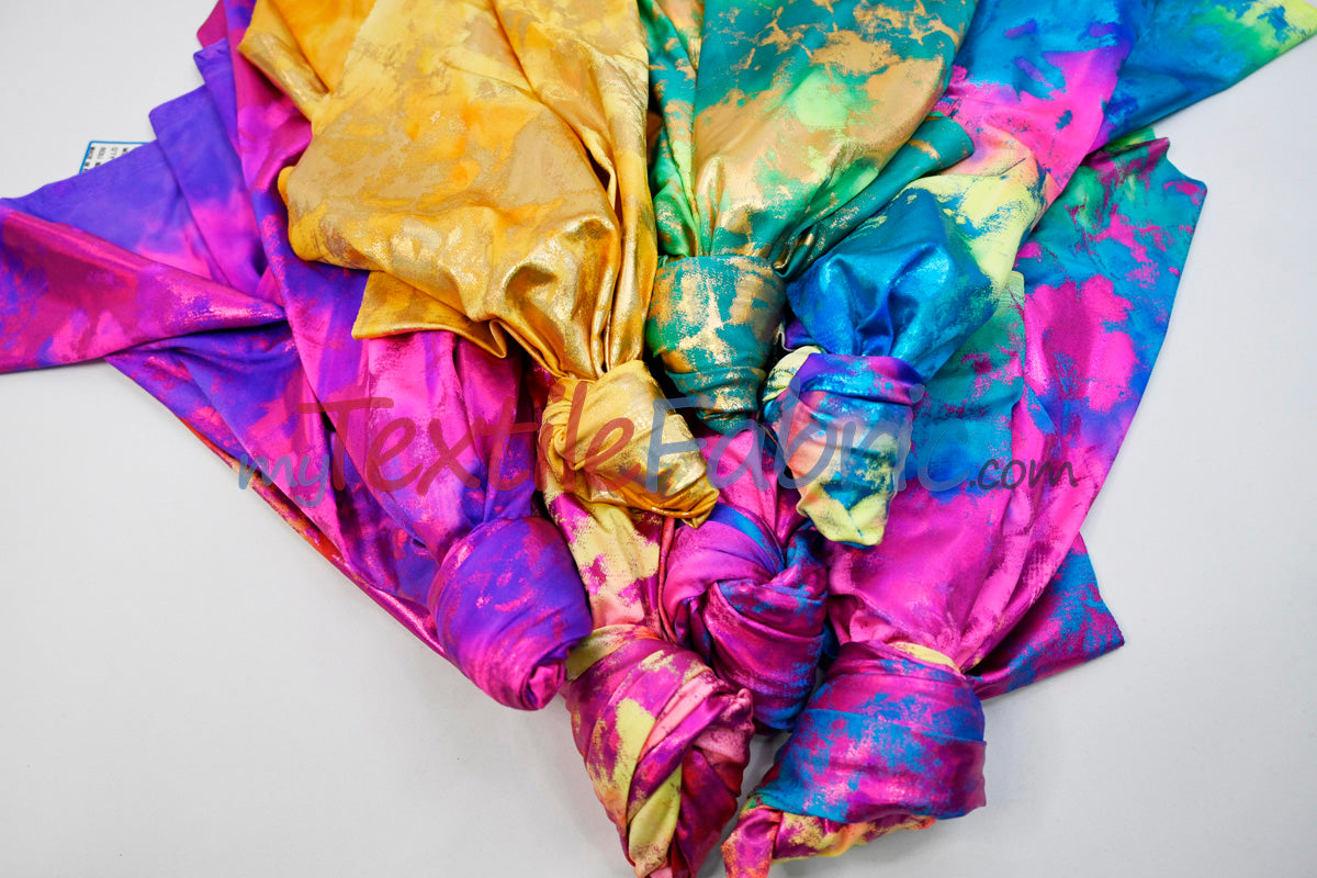 Tie Dye Hologram Spandex Fabric - Vibrant Multicolor Tie Dye, 58/60" Width (1 Yard)