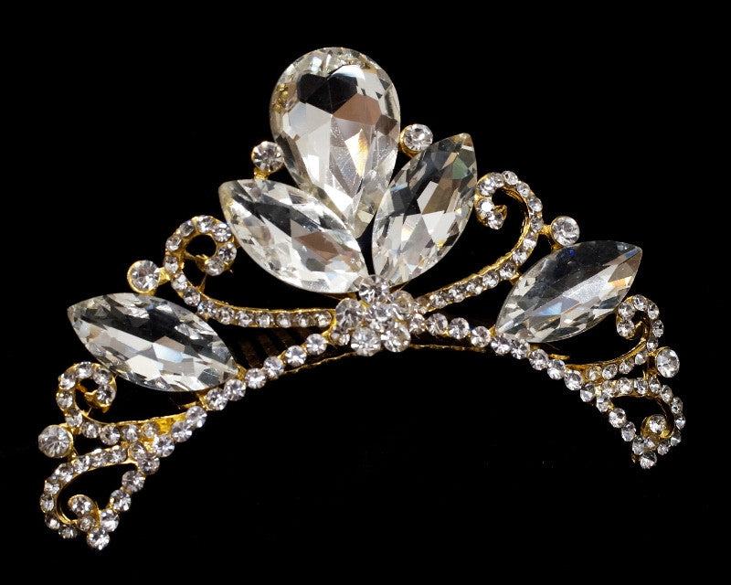 Gold Crystal Rhinestone Tiara Comb