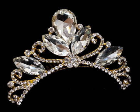 Gold Crystal Rhinestone Tiara Comb