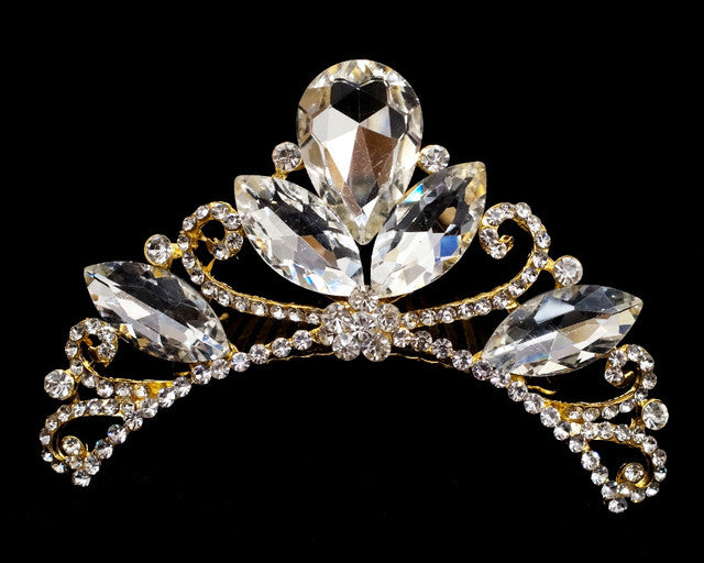 Gold Crystal Rhinestone Tiara Comb