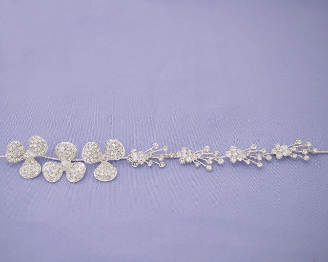 Crystal Bridal Hair Band 10 Inch with Rhinestone Blooms