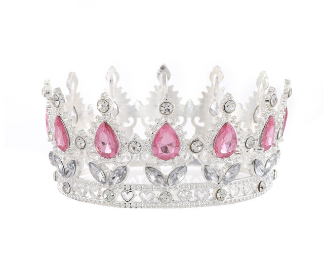 3 3/4" x 3 1/4" Silver Base Pink Rhinestones Mini King Crown
