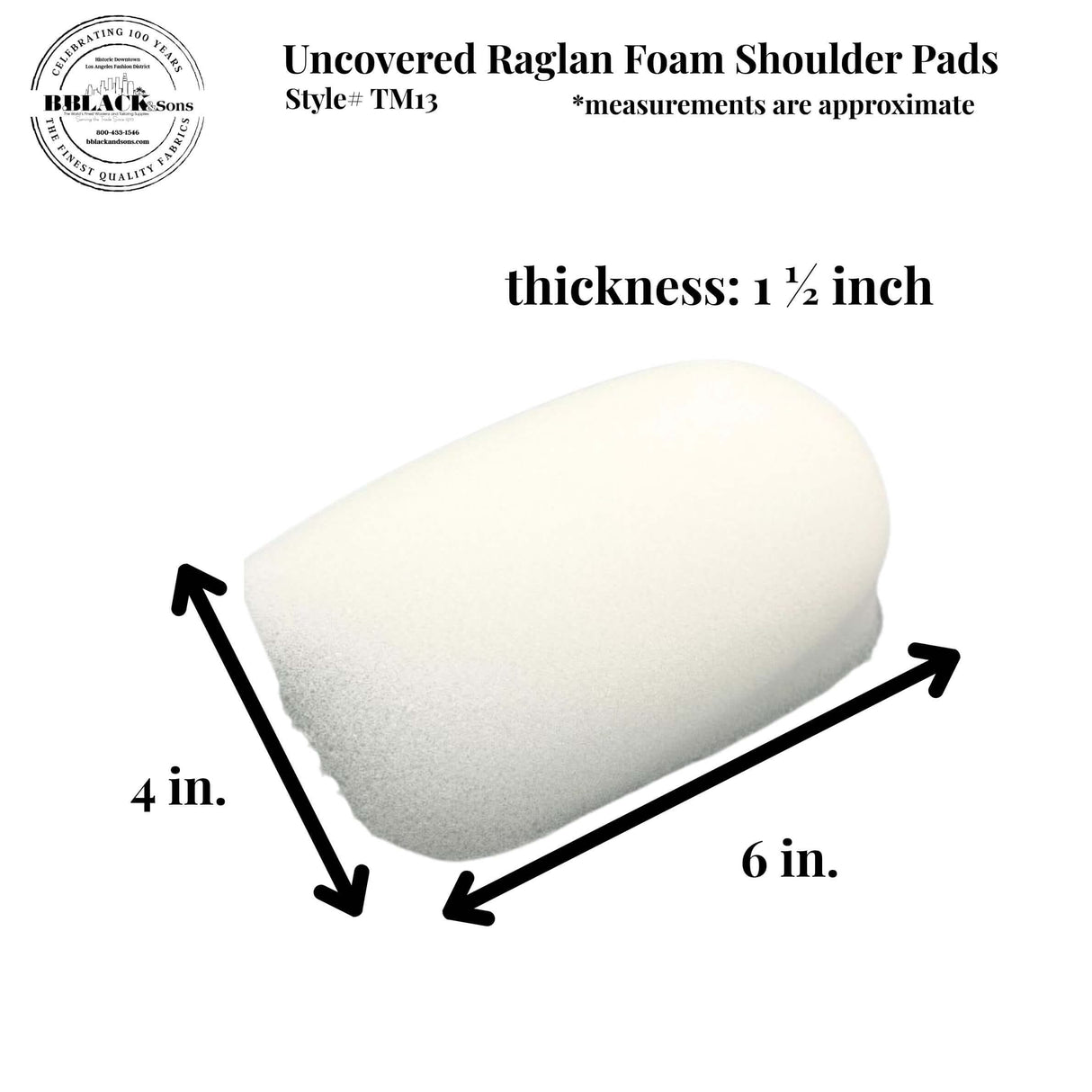 Uncovered Raglan Foam 1" Foam Fabric - Shoulder Pads