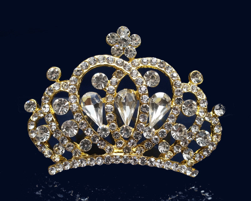 Gold Crystal Rhinestone Mini Tiara - Pack of 12
