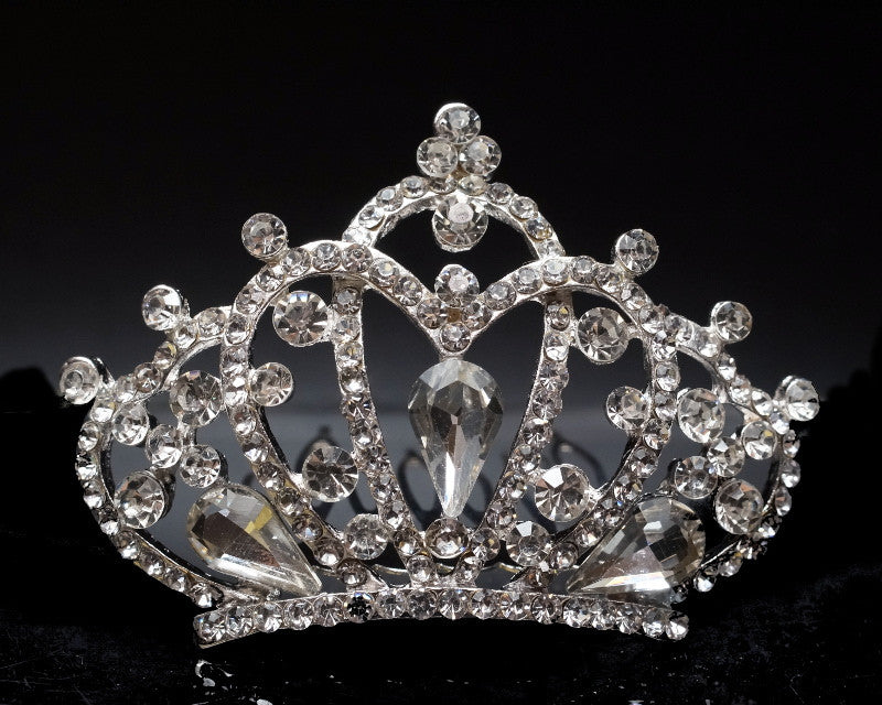 Silver Crystal Rhinestone Mini Tiara - Pack of 12