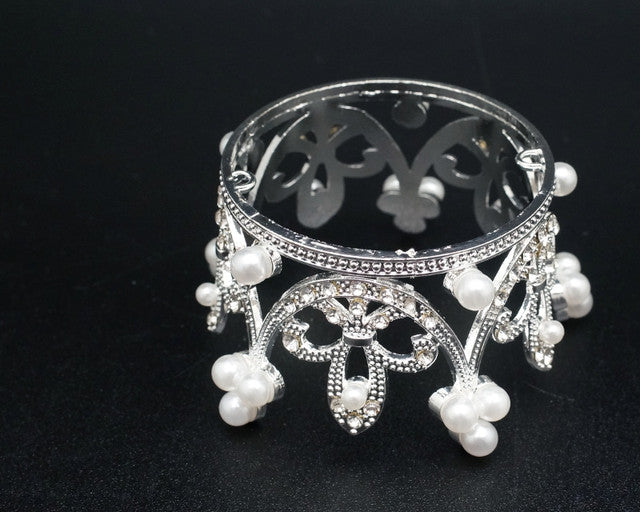 2 1/4" Wide Silver Full Circle Rhinestone Pearl Mini Crown – Pack of 6 Tiaras