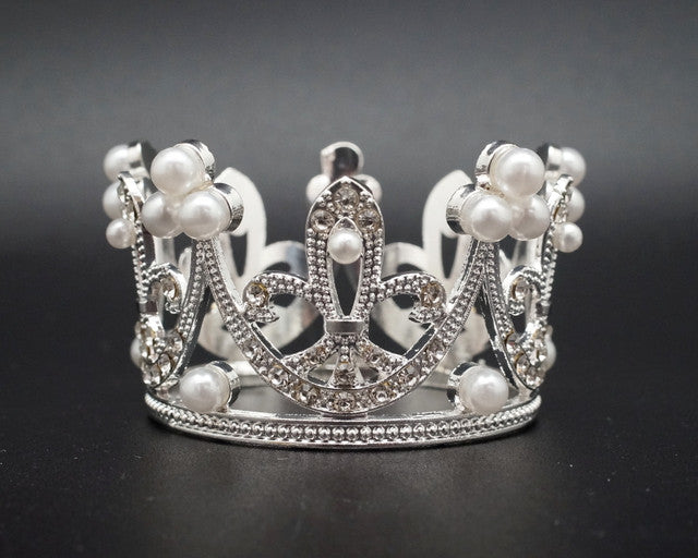 2 1/4" Wide Silver Full Circle Rhinestone Pearl Mini Crown – Pack of 6 Tiaras
