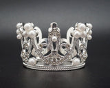 2 1/4" Wide Silver Full Circle Rhinestone Pearl Mini Crown – Pack of 6 Tiaras